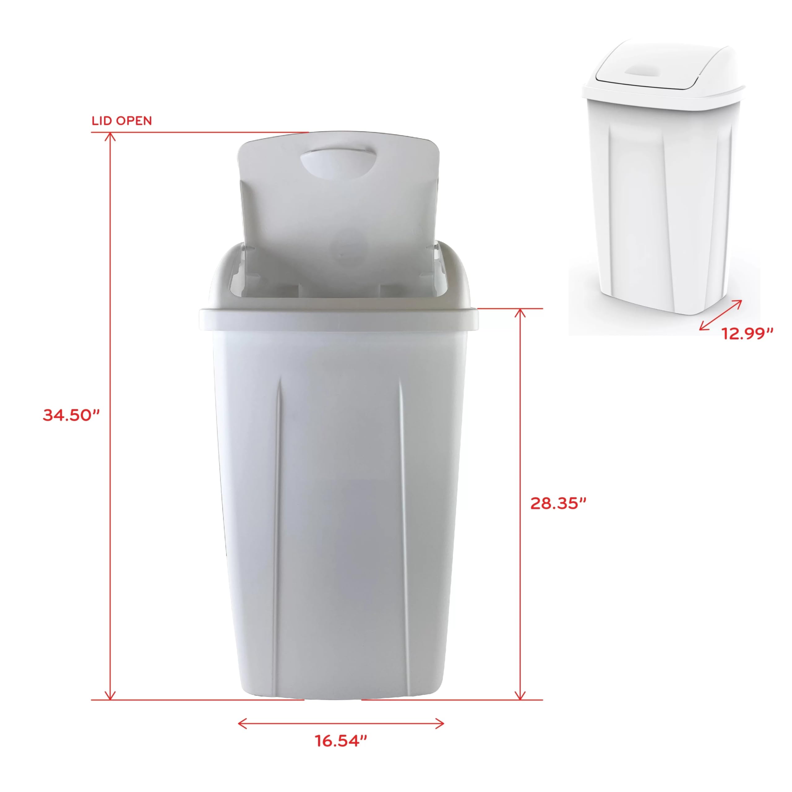 AYOYZ 13 Gallon Trash Can, Plastic Swing Top Kitchen Trash Can, White