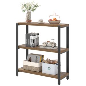 EXCEFUR Small Bookshelf, 3 Tier Short Low Book Shelf, Modern Metal and Wood Standing Etagere Bookcase for Home Office Living Room Bedroom, Rustic Brown