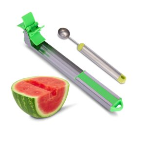 aisle 3 essentials 2-pc stainless steel windmill watermelon cutter slicer tool & melon baller scoop set - kitchen gadgets, fruit & vegetable cutter, easy slicer, cube cutter, knife corer