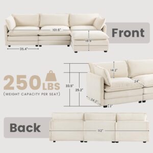 ROWHY Oversized Modular Sectional Sofa with Movable Ottoman, 112 Inch 4 Seat Modern Corduroy Sofa Set, Convertible L Shaped Couch for Living Room and Office, Beige