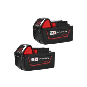 2pack 5.0ah 18v lithium-ion battery replacement for milwaukee m18 battery, replacement for milwaukee m18 cordless power tools 18v batteries 48-11-1850 48-11-1840 48-11-1812 and 18 volt charger