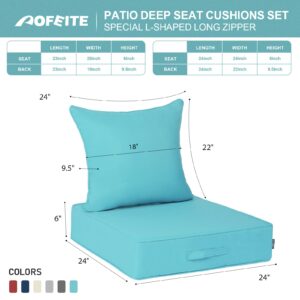 AOFEITE Outdoor Olefin Water-Resistant Deep Seat Cushion Set, 2PCS Weather and Fade Resistant 24''x 24''x 6'' Patio Furniture Seat Cushion, Thickened Sofa Chair Pad for Lawn, Garden, Turquoise