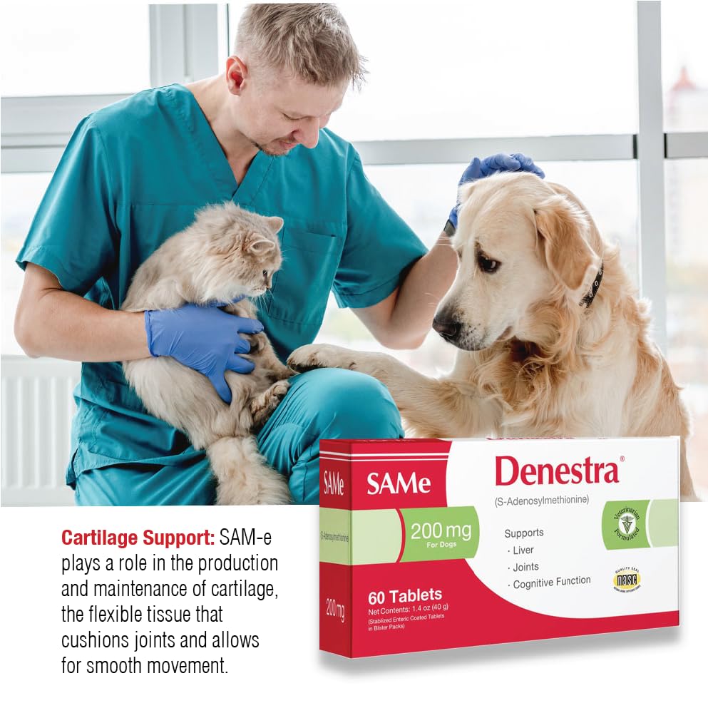 Denestra Same for Dogs & Cats - Supports Liver, Joints & Cognitive Function - Detoxication Cleansing Liver - Antioxidants - Veterinarian Formulated - 200Mg - 60 Tablets