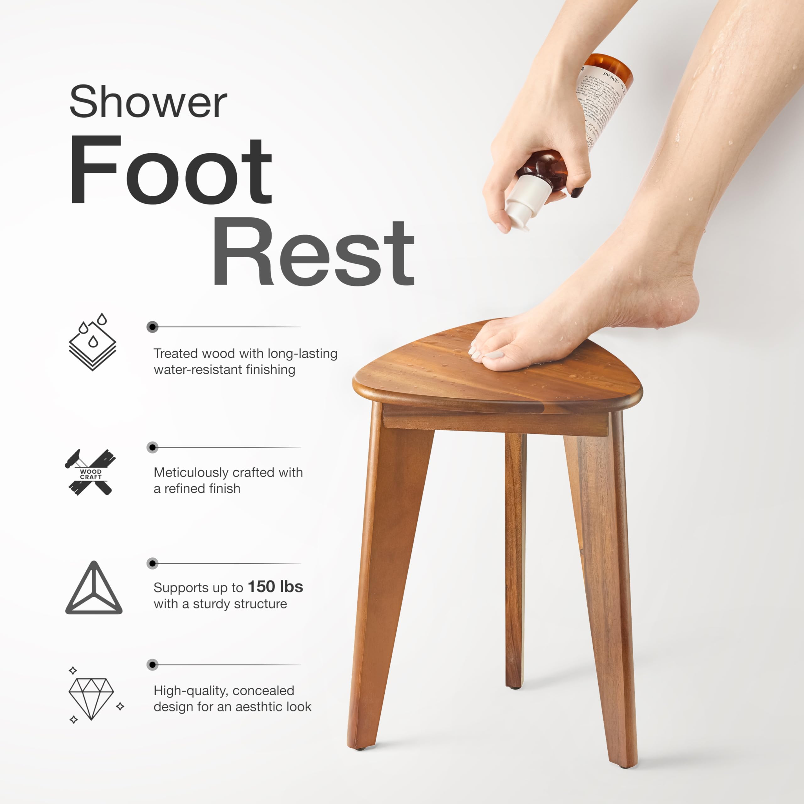 18" Corner Shower Foot Rest - Wooden Showers Stool Seat for Shaving Legs - Small Corner Shower Benches for Inside Shower - Waterproof Bath Step Stools Bench for Bathroom (Height - 18in, Acacia)