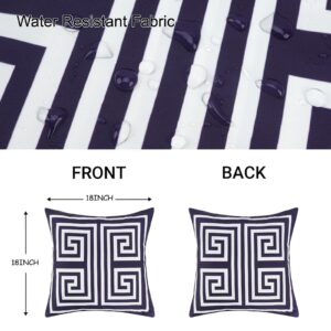 JASEN Navy Blue Outdoor Pillow Covers, Greek kty Outdoor Waterproof Pillow Covers 18x18 Set of 2, Double-Sided Decorative Throw Pillow Cover for Outside Patio Furniture Garden (No Inserts)