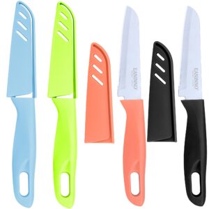 eaninno paring knife set-4 paring knives 4 cover, upgraded 3.8 inch small peeling fruit knife stainless steel kitchen sharp cutting vegetable with sheath thickened blade handle