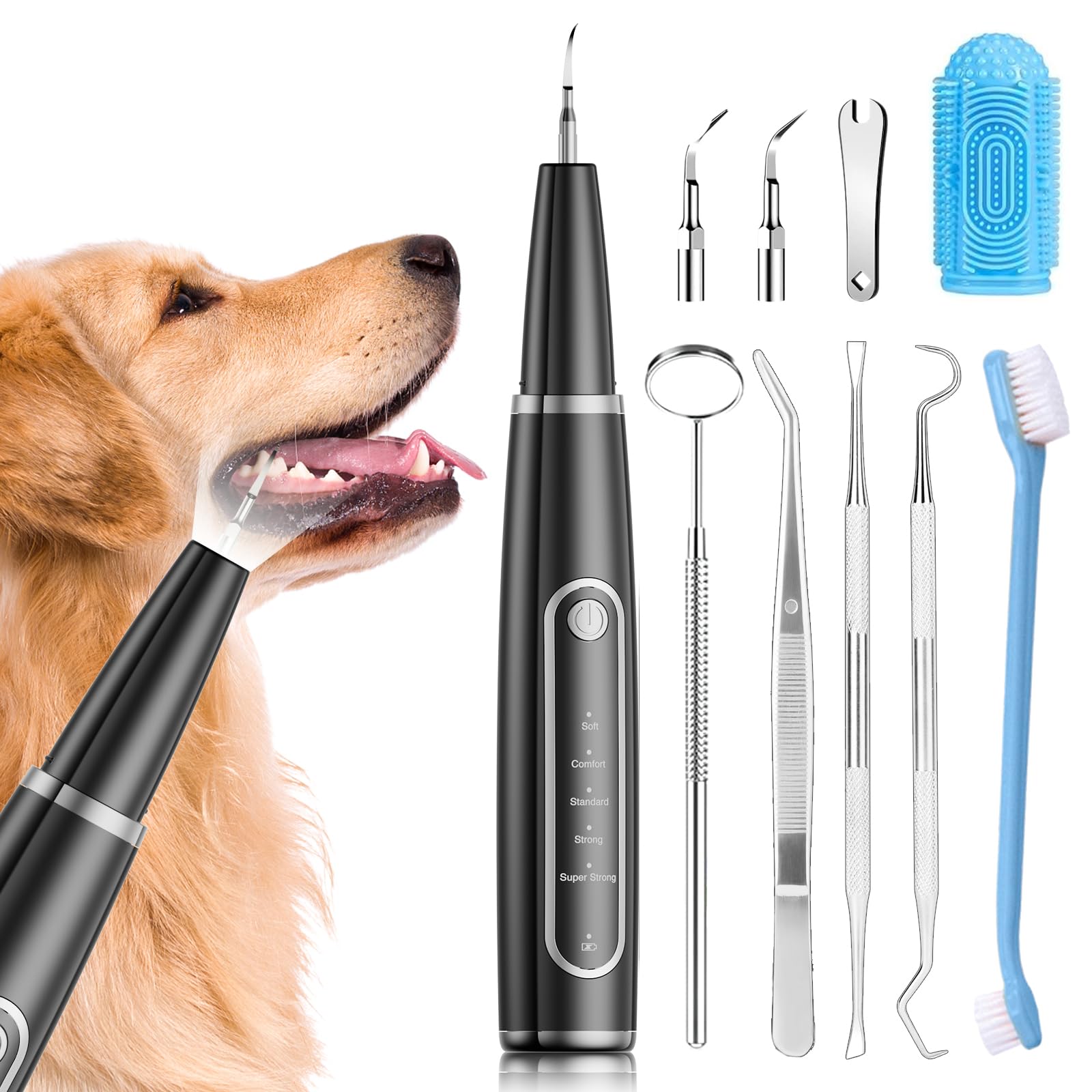 Ni-SHEN Dog Plaque Remover for Teeth,Pet Ultrasonic Tooth Cleaner,Teeth Cleaning Kit -Tartar Remover for Teeth Stains for Dogs and Cats (Black)