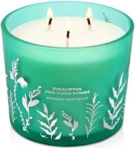 eucalyptus pine clove balsam candle 3 wick - christmas tree scented candle - natural soy candle for home scented 14.5 oz - winter holiday candle gift, aromatherapy stress relief candle for women & men