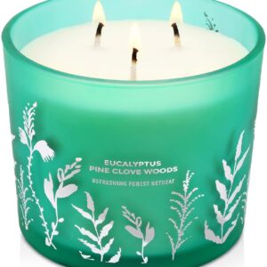 Eucalyptus Pine Clove Balsam Candle 3 Wick - Christmas Tree Scented Candle - Natural Soy Candle for Home Scented 14.5 Oz - Winter Holiday Candle Gift, Aromatherapy Stress Relief Candle for Women & Men