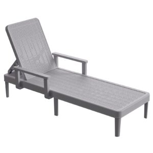 homshade chaise lounge chair outdoor - 5 position adjustable backrest, armrest, waterproof, easy assembly, 300lb weight capacity for pool, resin, light grey