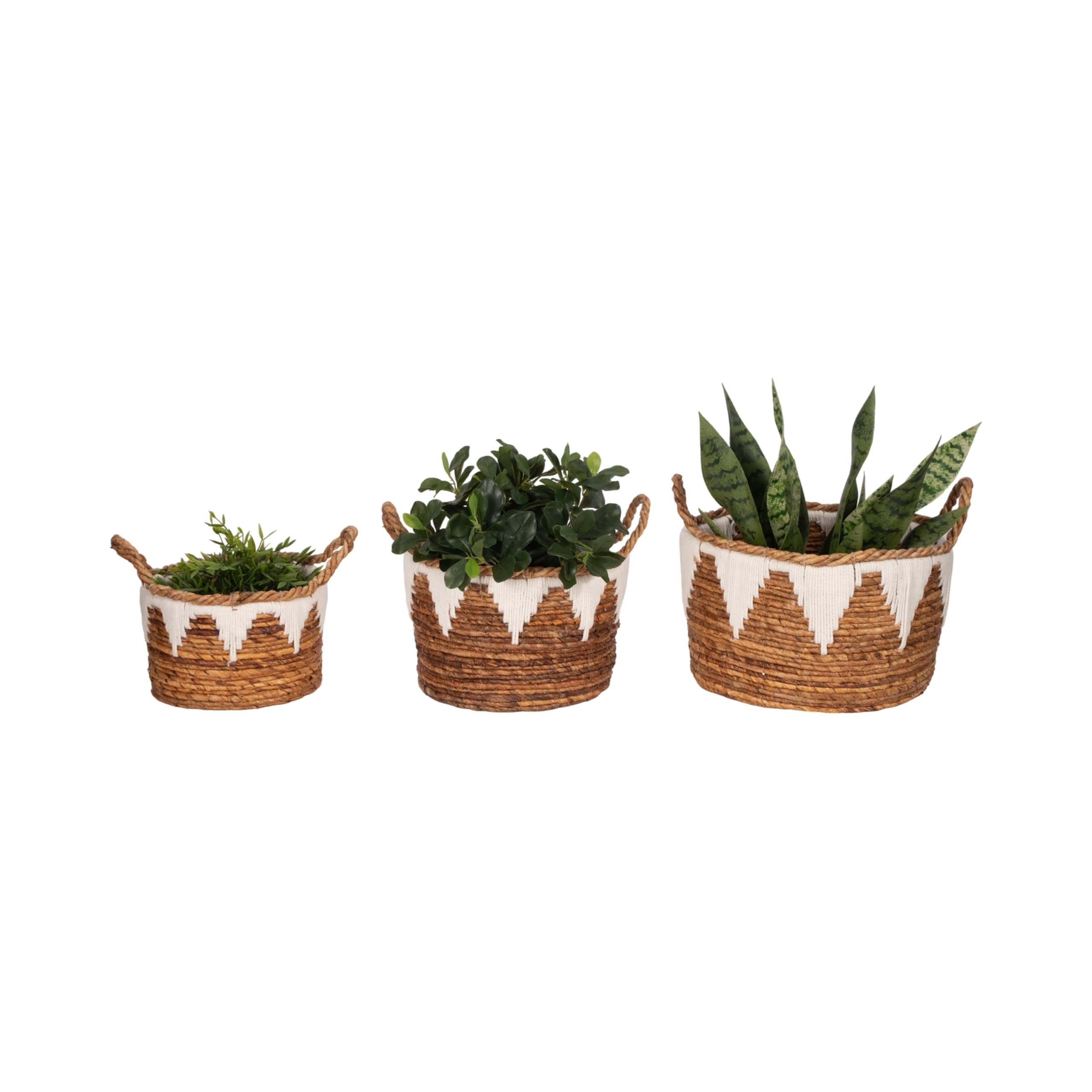 Sagebrook Home Coastal Banana Leaf, Set of Three, Nomad Baskets, Natural Finish, 14" x 14" x 10"