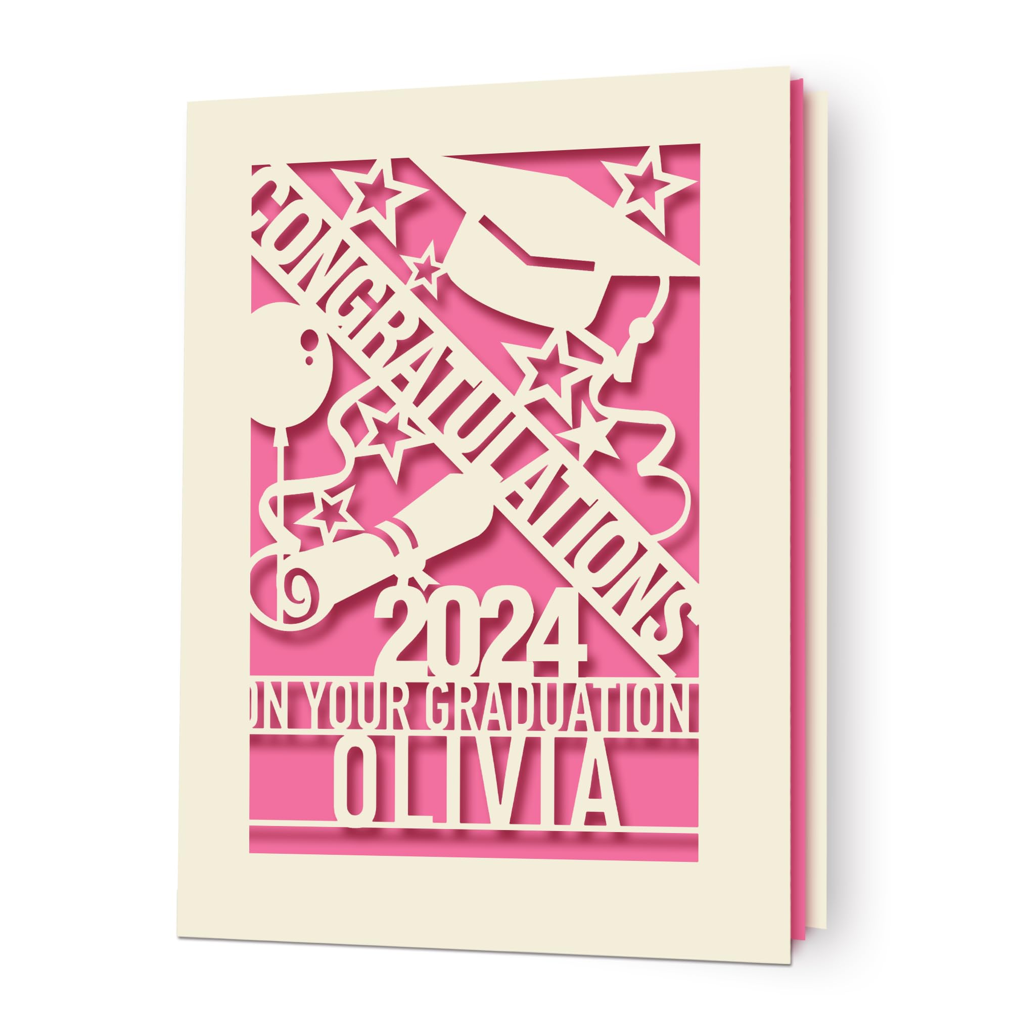 EDSG Graduation Cards 2024 Personalized Graduation Gifts Graduation Card Congrats Grad Paper Cut Graduation Card for High School College Her Him Son Daughter Classmate (Fuchsia)