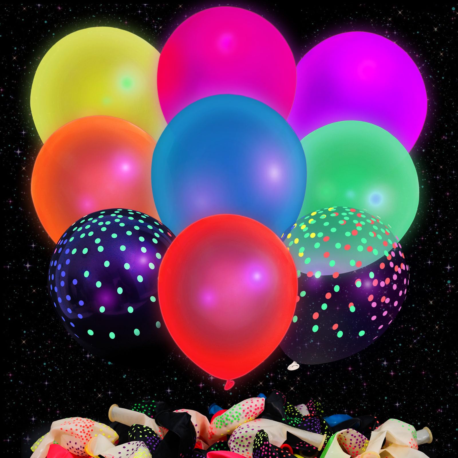 3 otters 42PCS Glow Balloons Assorted, 12" UV Neon Balloons with Dots Neon Glow in the Dark Balloons Party Fluorescent Balloons for Birthday Wedding Glow Party Supplies