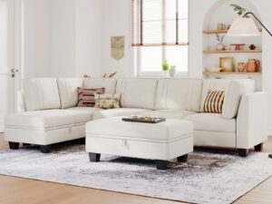 belffin velvet sectional sofa with storage ottoman cream l shaped couch sofa convertible l-shaped sofa beige