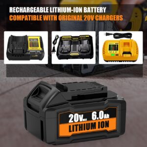 2Packs 6.0Ah Lithium-ion Replacement Battery Compatible with Dewalt 20V Max Battery DCB200 XR Series Cordless Power Tools