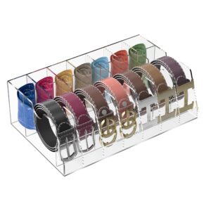 heimma acrylic belt organizer for drawer, belt and tie storage holder for closet neck tie box organizer, 14 compartment, large size