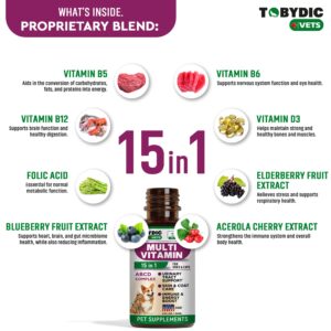 TOBYDIC Cat & Dog Multivitamin -15 in 1 Pet Supplements with Cranberry & Glucosamine - Natural Medicine & Support for UTI, Urinary Tract, Bladder, Kidney, Skin Coat, Joints Treatment Made in USA