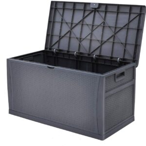 Crownland Outdoor 120 Gallon Storage Deck Box Resin Container Weatherproof Deck Storage Box Containers Patio Garden Furniture Outdoor Storage Boxes All Weather Using(Grey)