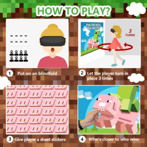 SUNALETTA Video Game Birthday Party Supplies for Kids Pin The Nose on The Pig Games Party Games for Kids, Pixel Miner Party Kids Party Favors Decorations