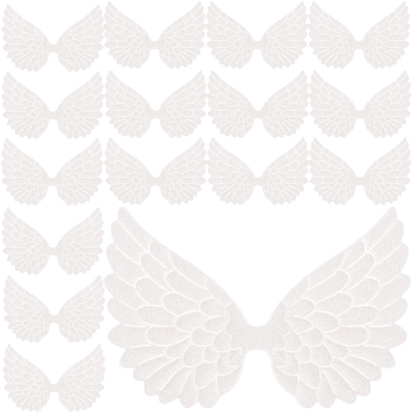 100 Pieces Angel Wings Glitter Angel Wing Cute Small Fabric Angel Wings Patches for DIY Crafts Projects Christmas Ornament Decoration (White)