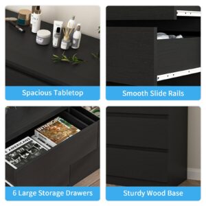 Spaco Black Dresser for Bedroom,6 Drawer Dresser,Chest of Drawers & Dresser,Wood Dresser,Dresser Bedroom Furniture,Wide TV Stand Dresser for Nursery,Kid's Room