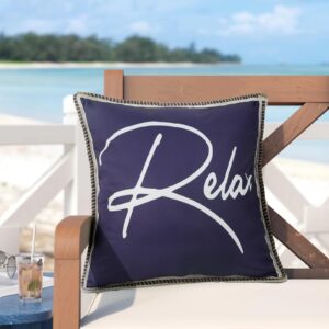 Navy Blue Outdoor Pillow Covers, Relax Outdoor Waterproof Pillow Covers 18x18 Set of 2, Decorative Throw Pillow Cover for Outside Patio Furniture Garden (No Inserts)