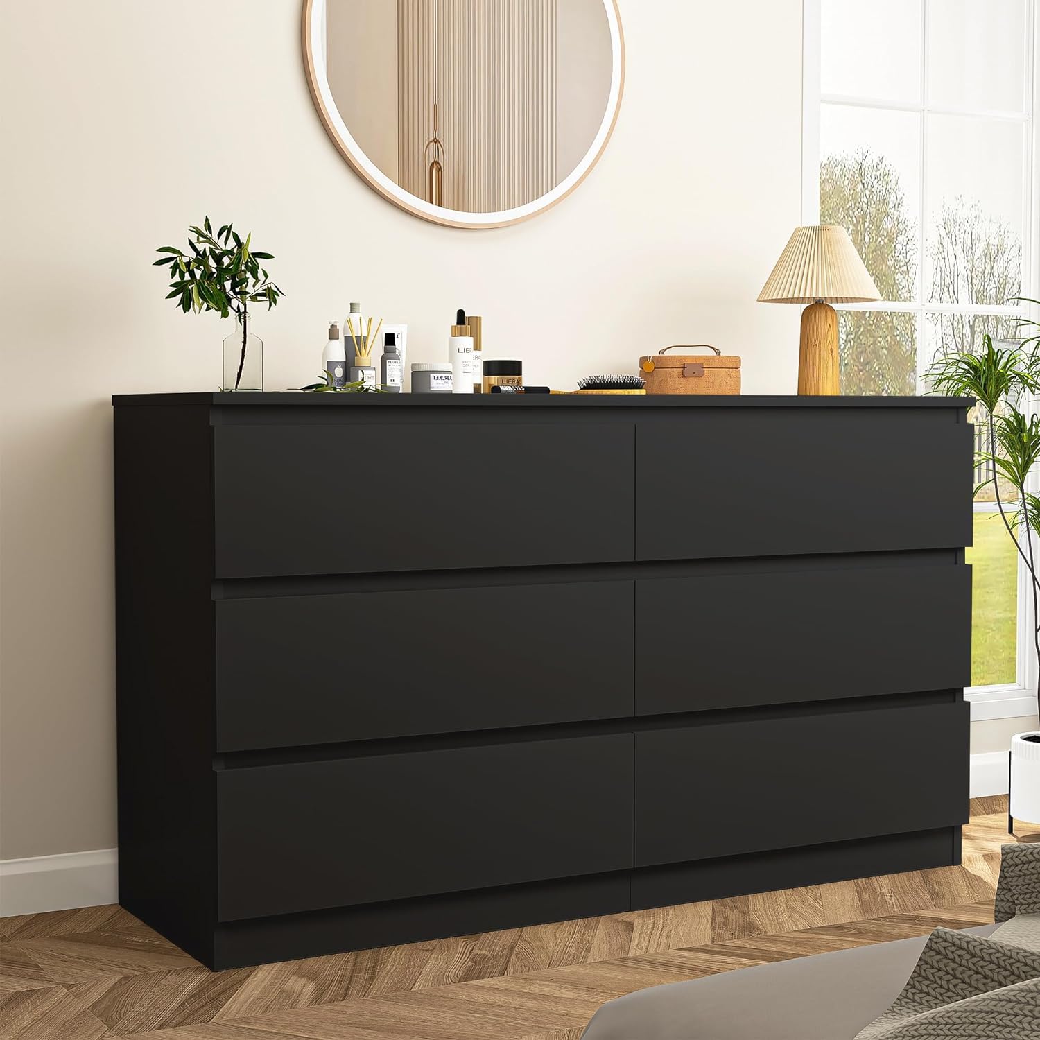 Spaco Black Dresser for Bedroom,6 Drawer Dresser,Chest of Drawers & Dresser,Wood Dresser,Dresser Bedroom Furniture,Wide TV Stand Dresser for Nursery,Kid's Room