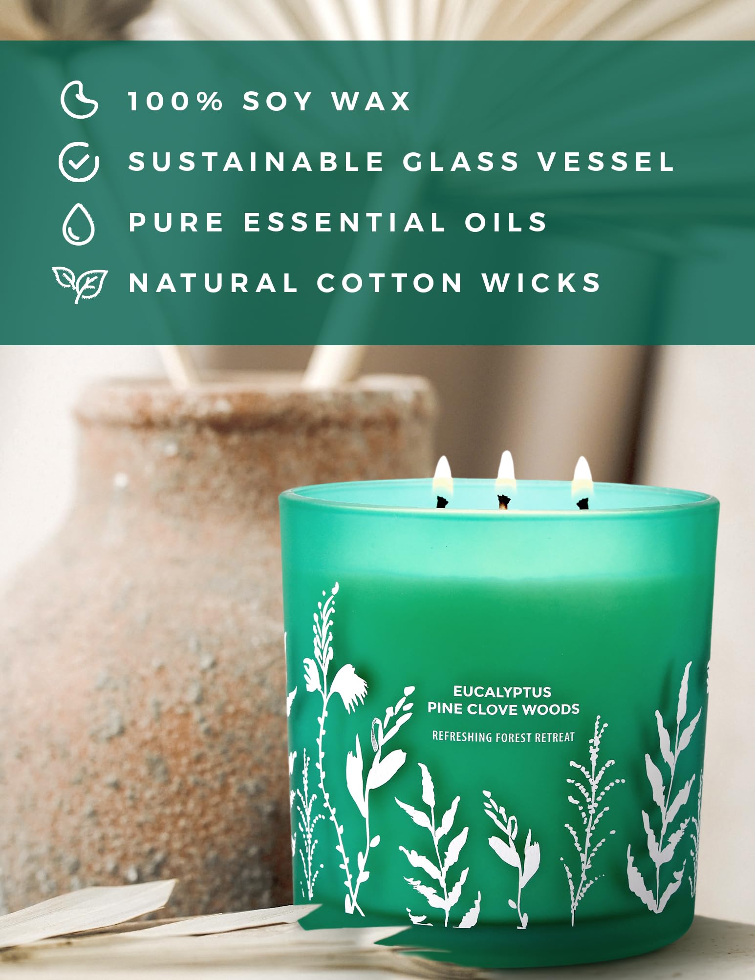 Eucalyptus Pine Clove Balsam Candle 3 Wick - Christmas Tree Scented Candle - Natural Soy Candle for Home Scented 14.5 Oz - Winter Holiday Candle Gift, Aromatherapy Stress Relief Candle for Women & Men