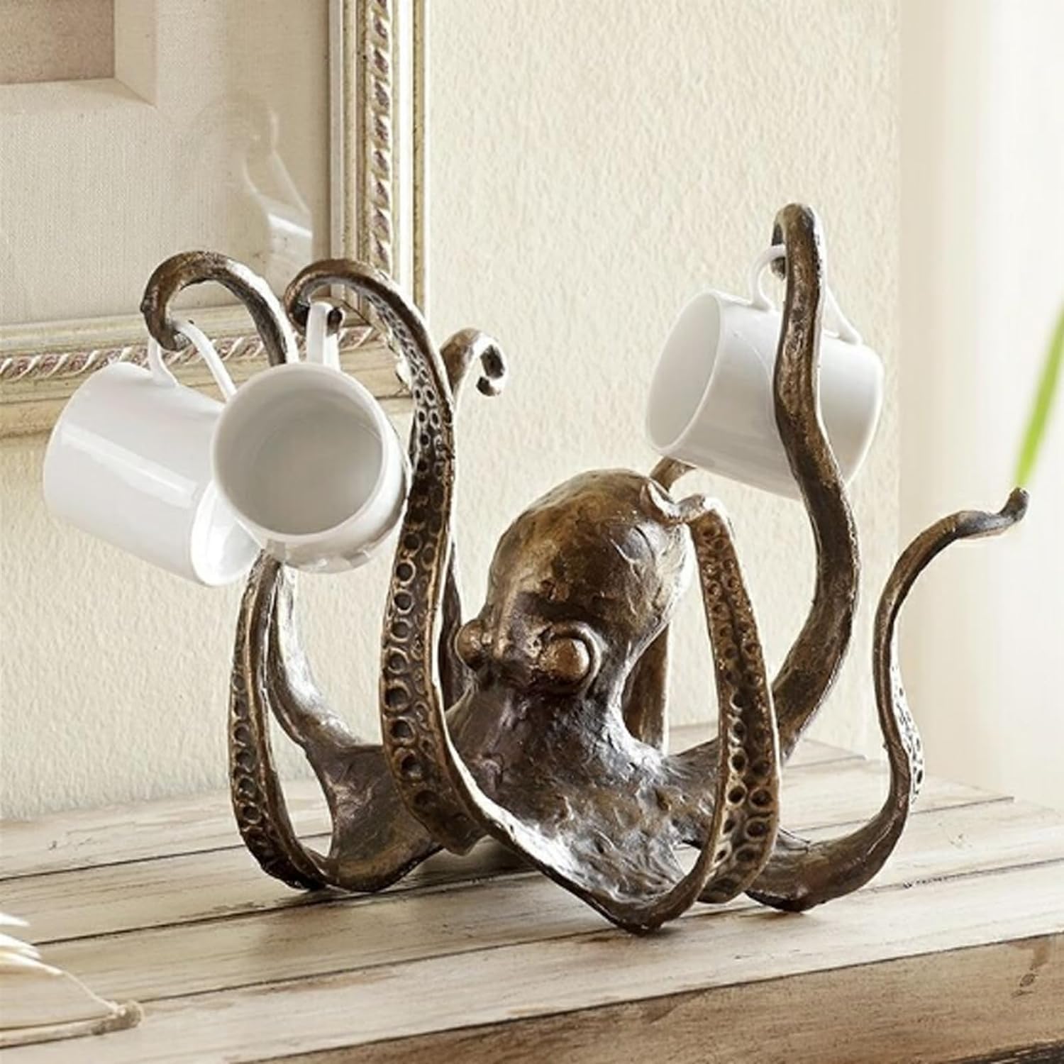 fencyatt Octopus Mug Holder, Octopus Coffee Mug Holder, Octopus Mug Holder for Counter Top, Octopus Cup Holder, Octopus Coffee Cup Holder, Kitchen Dining Bar Statue Accessory, Retro Resin (Copper)