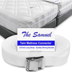 the samuel bed bridge twin to king connector mattress strap - twin connector for converting split twins or twin xl to king | 33ft long mattress joiner connecting belt - convert twin beds into king