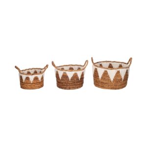 sagebrook home coastal banana leaf, set of three, nomad baskets, natural finish, 14" x 14" x 10"