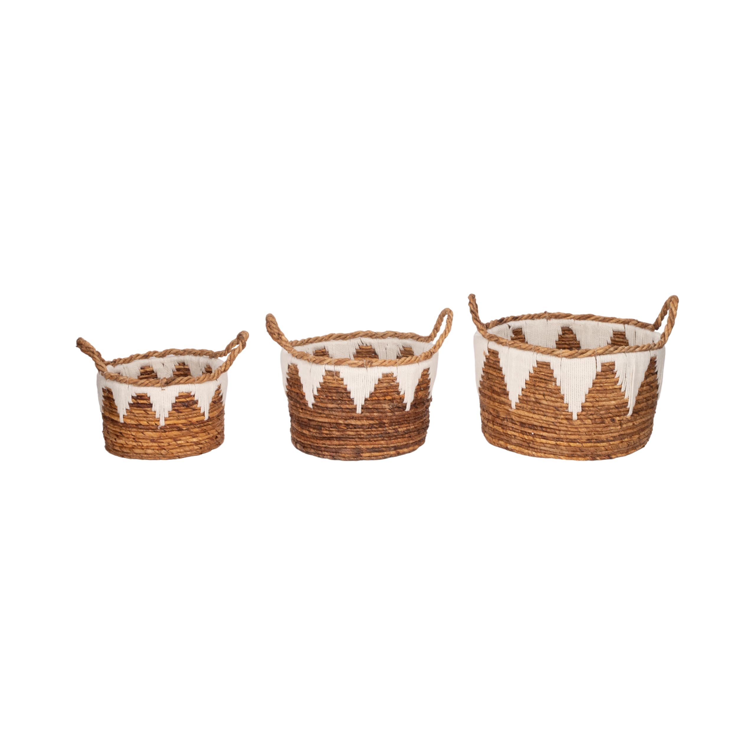 Sagebrook Home Coastal Banana Leaf, Set of Three, Nomad Baskets, Natural Finish, 14" x 14" x 10"