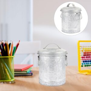 SEWACC Mini Galvanized Trash Can Small Metal Bucket with Lid Tabletop Wastebasket Garbage Can for Plant Flower Pot Pen Holder A