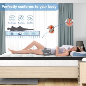 wowttrelax Queen Mattress 12 inch Hybrid Memory Foam Pocket Innerspring - 9 Zone Ergonomics, Comfortable Medium Firmness, Back Pain Relief, Pressure Relief Comfortable Medium Firm