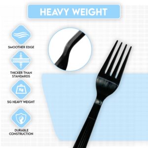 Klex 250 Individually Wrapped Disposable Utensil Sets with Heat Resistant, BPA Free Heavy Weight Fork, Spoon, Knife, and Napkin, Black, 250 Sets