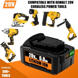 2Packs 6.0Ah Lithium-ion Replacement Battery Compatible with Dewalt 20V Max Battery DCB200 XR Series Cordless Power Tools