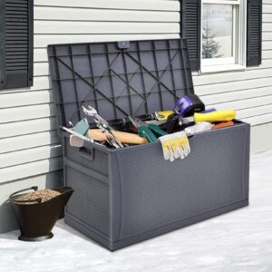 Crownland Outdoor 120 Gallon Storage Deck Box Resin Container Weatherproof Deck Storage Box Containers Patio Garden Furniture Outdoor Storage Boxes All Weather Using(Grey)