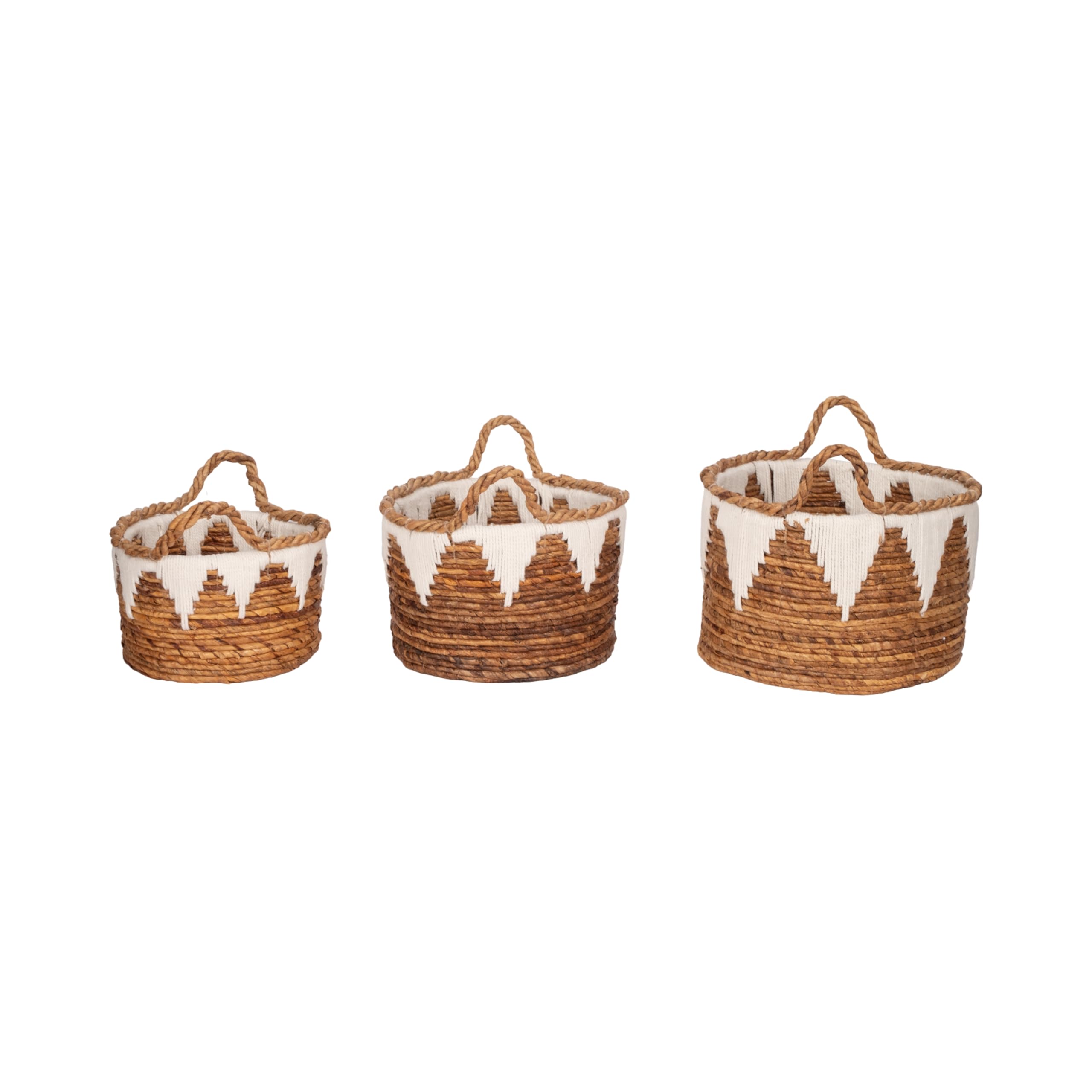 Sagebrook Home Coastal Banana Leaf, Set of Three, Nomad Baskets, Natural Finish, 14" x 14" x 10"