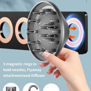 Magnetic Wall Mount Hair Dryer Holder for Dyson Supersonic with 5 Magnetic Rings for The Attachments, Premium Blow Dryer Holder Wall Mounted, Ultimate Convenience (Model A - Black)