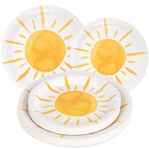 48 Pcs Boho Sun Party Plates First Trip Around The Sun Paper Plates Sunshine Baby Shower Disposable Tableware for Groovy Hippie Birthday Party Decor Supplies