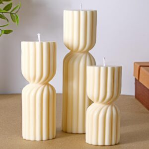 conelist 3 pcs ribbed pillar candles handmade scented soy wax candle natural aesthetic candles housewarming gift decorative candles for home decor, 5.5 inch, 7 inch, 9 inch in height(white)