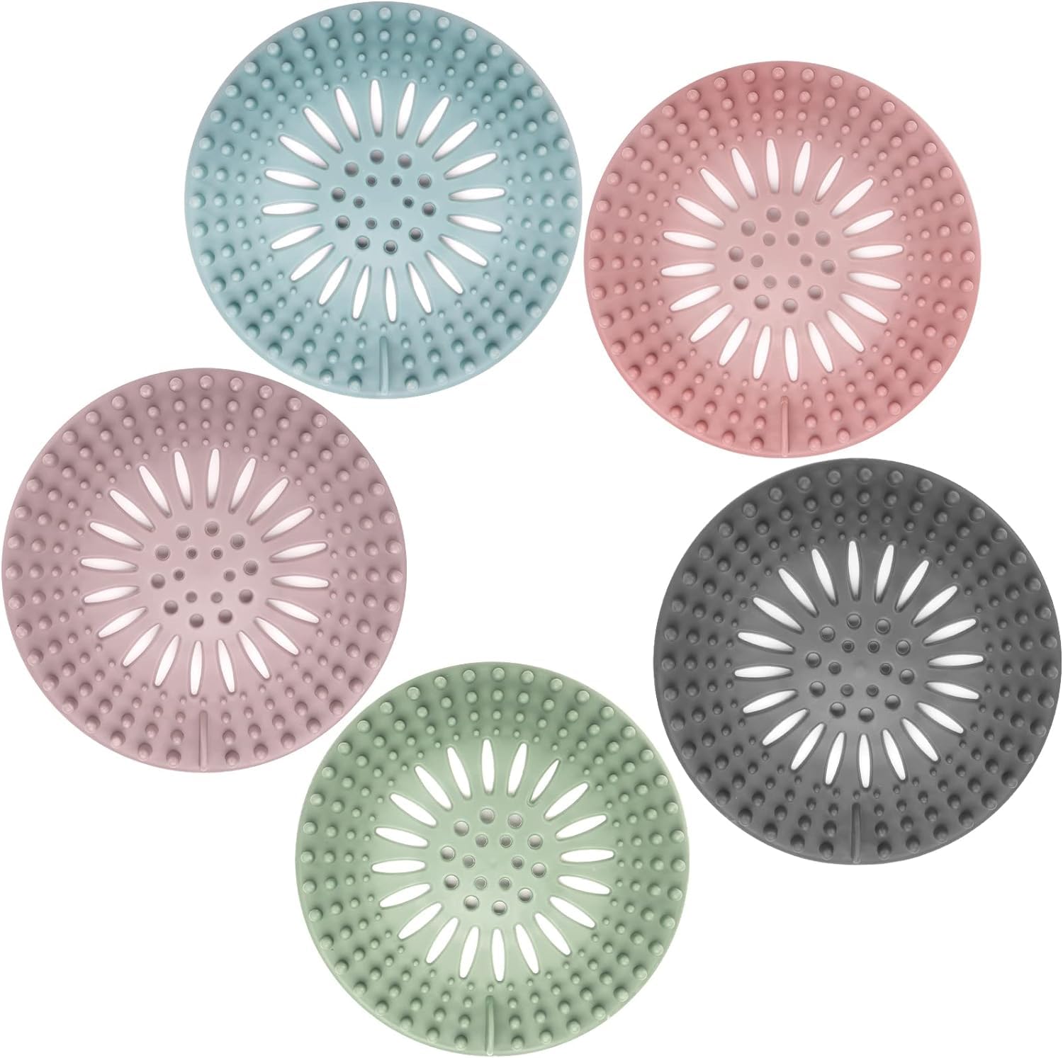 Hair Catcher Shower Drain Covers, 5 Pack Durable Silicone Bathtub Hair Stopper, Easy to Install and Clean, for Bathroom Tub Shower and Sink