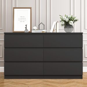 Spaco Black Dresser for Bedroom,6 Drawer Dresser,Chest of Drawers & Dresser,Wood Dresser,Dresser Bedroom Furniture,Wide TV Stand Dresser for Nursery,Kid's Room