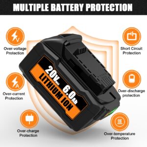 2Packs 6.0Ah Lithium-ion Replacement Battery Compatible with Dewalt 20V Max Battery DCB200 XR Series Cordless Power Tools