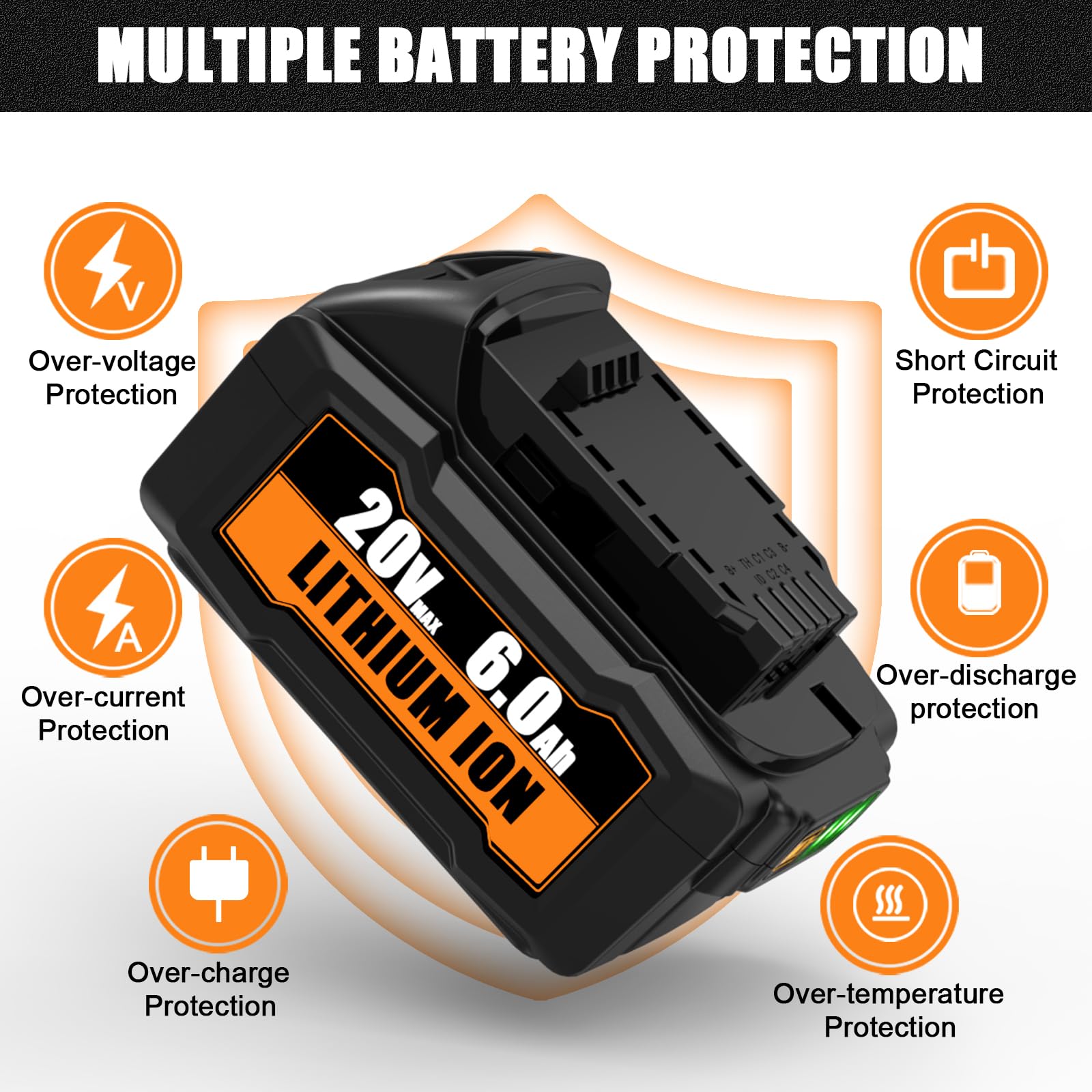 2Packs 6.0Ah Lithium-ion Replacement Battery Compatible with Dewalt 20V Max Battery DCB200 XR Series Cordless Power Tools