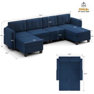 AYEASY 113'' Modular Sofa, Living Room U Shaped Couch with Storage Ottoman Sectional, Beige