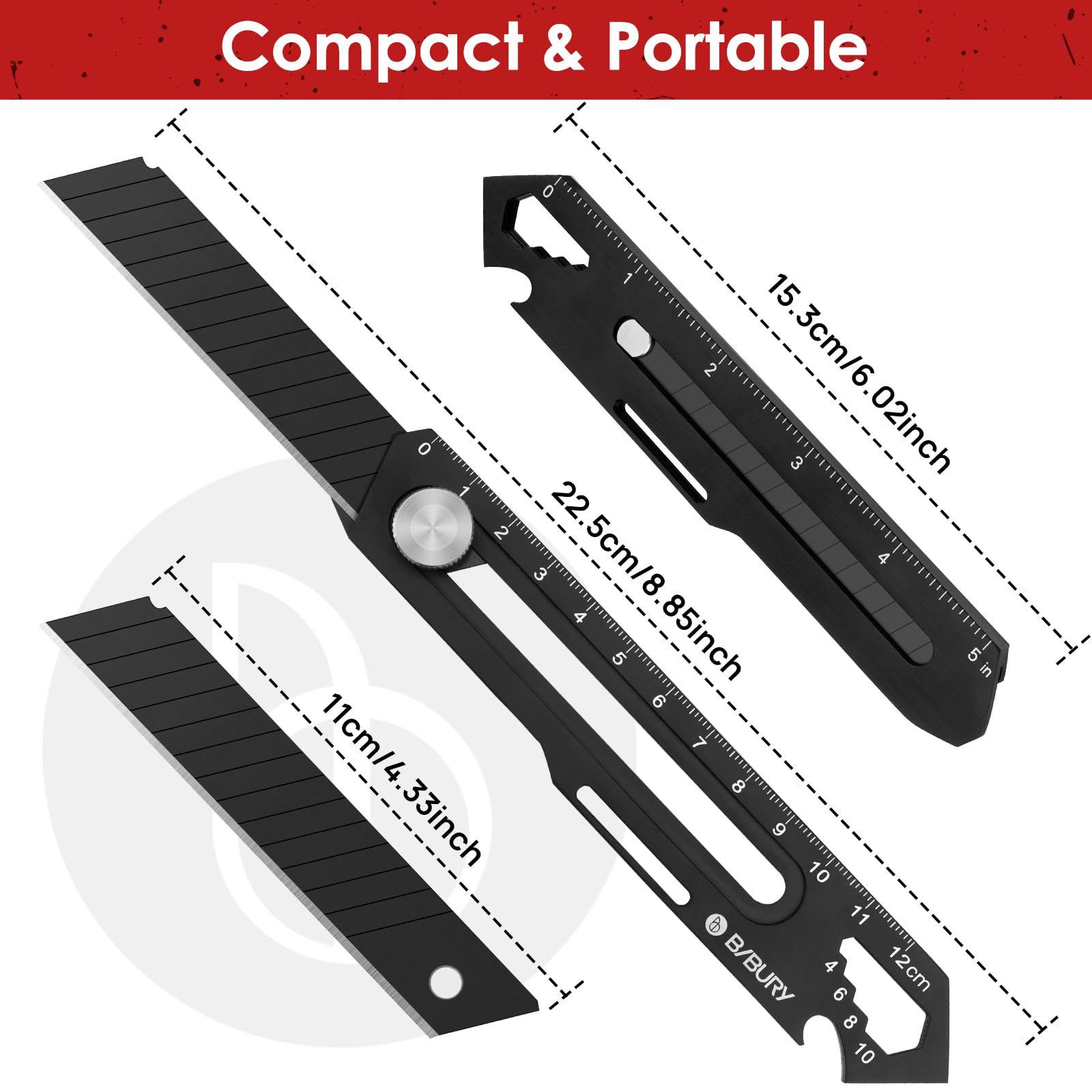 BIBURY 2 Pack Utility Knife, Heave Duty Full Stainless Steel Retractable Box Cutter with 10PCS replaceable Blades (18mm Wide), Multi-functional Extended Razor Knife for Office, Home, School Black