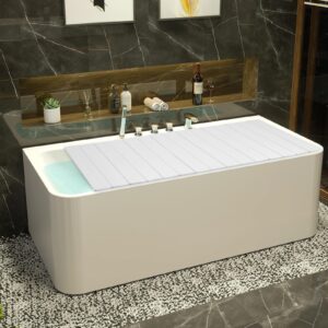 Foldable Bathtub Tray PVC Waterproof Bathtub Cover Dustproof Shutter Bath Lid 63x31.5 inch Foldable Anti-dust Bathtub Cover Bath Insulation Cover Fit Most Tubs for Home Bathtubs Bathroom SPA