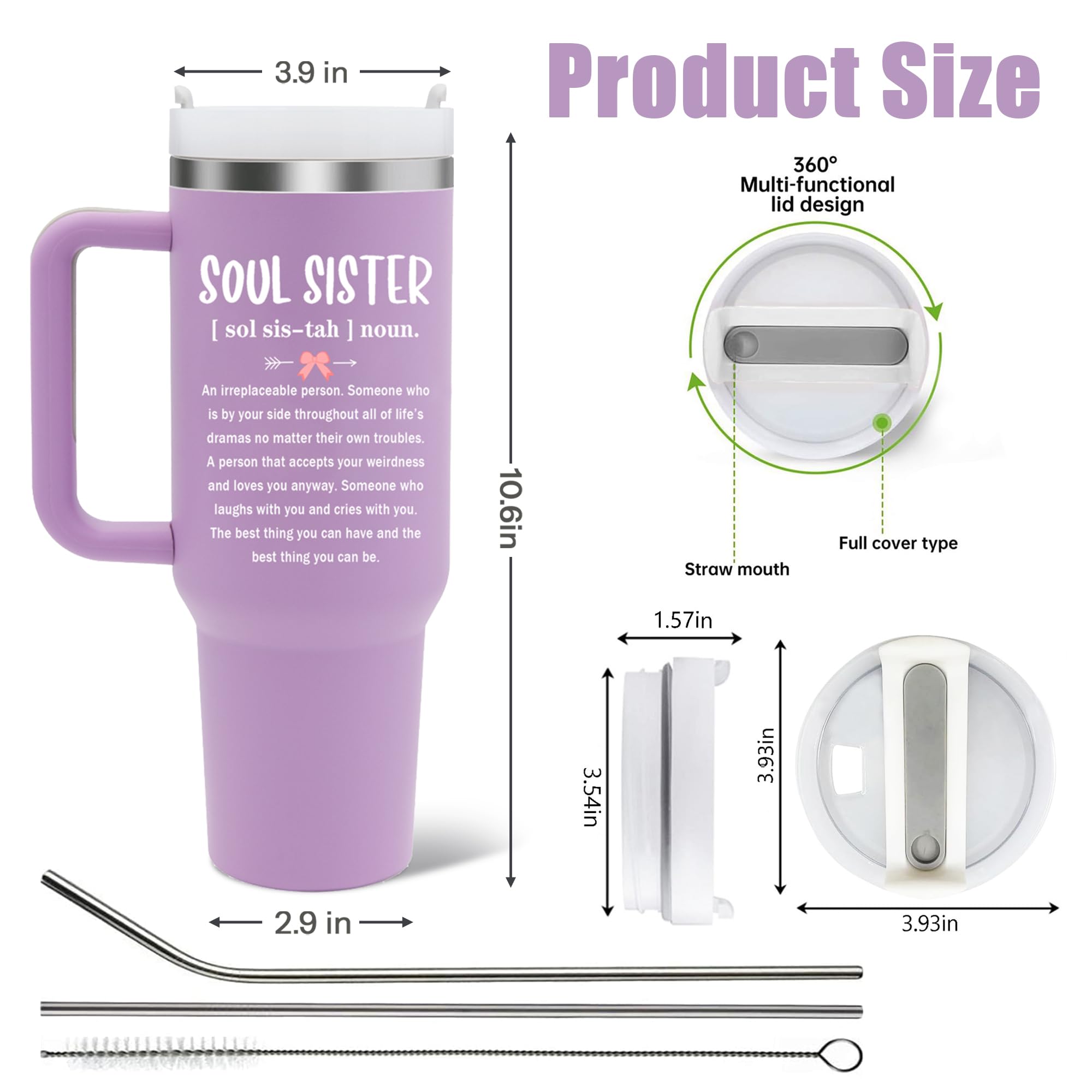 Best Friends Gifts for Women, Best Friend Gift, Soul Sister Gifts, Best Friend Birthday Gifts, Purple Gifts for Best Friend Woman, Friendship Bestie Gifts, Soul Sister Tumbler (40oz, with Lid & Straw)