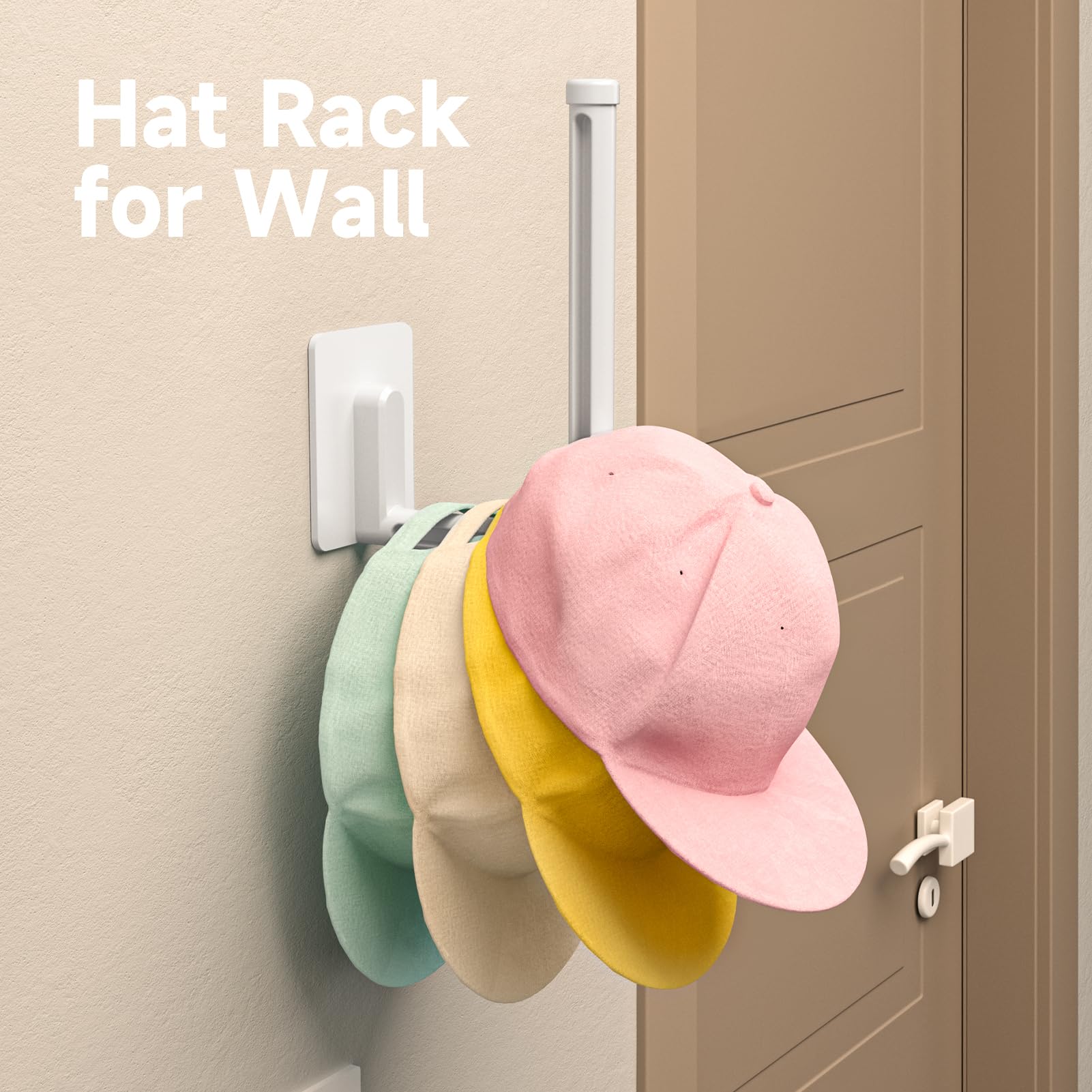 OWLMATE Hat Organizer for Baseball Caps Hat Rack for Wall Hat Hooks Hat Storage Holder for Closet Door Adhesive/Drill Mount 4 Pack (White)